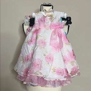 Vintage Floral Pink and White Baby Dress